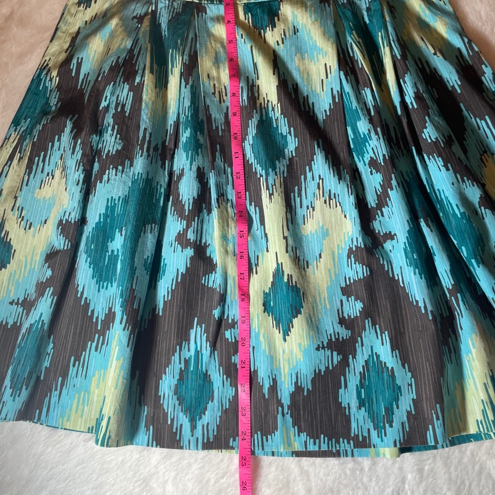 Context Silk Cotton Ikat Print A-Line Skirt Turquoise Green Grey Size 8 Mod - Picture 5 of 5
